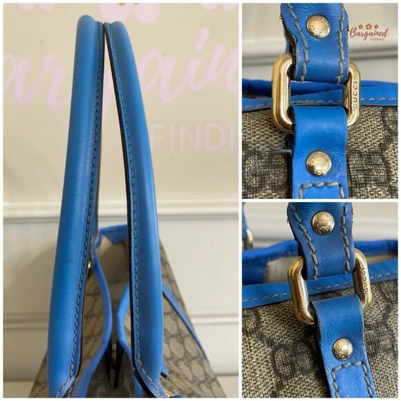 Authentic GUCCI Brown/Blue GG Coated Canvas Joy Medium Tote Bag - Picture 6 of 13